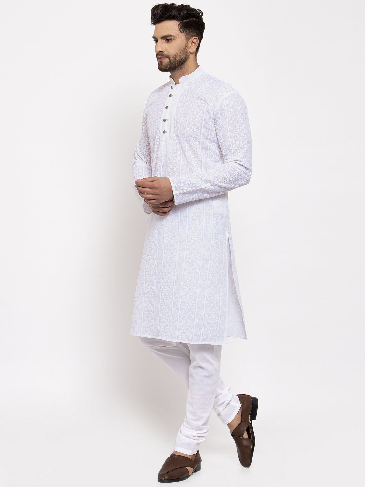 Jompers Men White Embroidered Kurta Only - Distacart