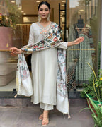 The52 Off White Women's Gorgeous Embroidered Viscose Chanderi Fabric Straight Kurta Pant with Dupatta Set - Distacart