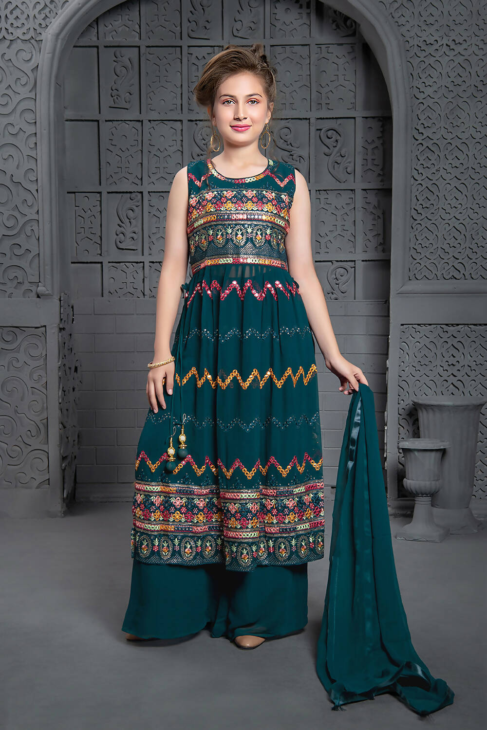 Kids Wedding Designer Rama Georgette Naira Cut Salwar Suit - Aaradhna