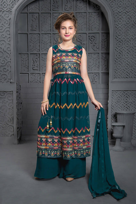 Kids Wedding Designer Rama Georgette Naira Cut Salwar Suit - Aaradhna