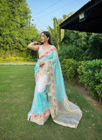 Vamsee Radhika Jaal Sky Organza Silk Saree