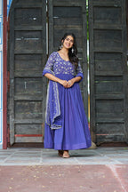 Lehenga Mart Premium Readymade Gown With Dupatta Set For Women-Blue - Distacart