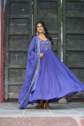 Lehenga Mart Premium Readymade Gown With Dupatta Set For Women-Blue - Distacart