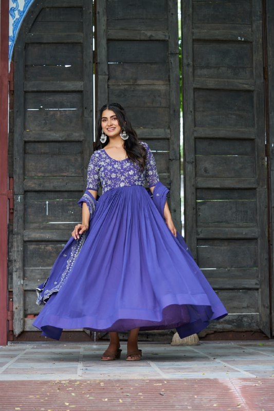 Lehenga Mart Premium Readymade Gown With Dupatta Set For Women-Blue - Distacart