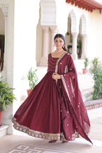 Lehenga Mart Premium Readymade Gown With Dupatta Set For Women-Brown - Distacart