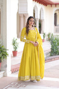 Lehenga Mart Premium Readymade Gown With Dupatta Set For Women-Yellow - Distacart
