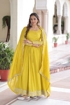 Lehenga Mart Premium Readymade Gown With Dupatta Set For Women-Yellow - Distacart