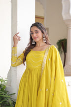 Lehenga Mart Premium Readymade Gown With Dupatta Set For Women-Yellow - Distacart