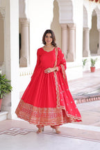 Lehenga Mart Designer Anarkali Suit Ready To Wear Kurta Pant With Dupatta For Women-Red - Distacart