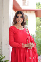 Lehenga Mart Designer Anarkali Suit Ready To Wear Kurta Pant With Dupatta For Women-Red - Distacart