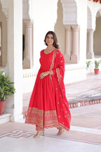 Lehenga Mart Designer Anarkali Suit Ready To Wear Kurta Pant With Dupatta For Women-Red - Distacart