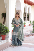 Lehenga Mart Premium Readymade Top Sharara With Dupatta Set For Women-Grey - Distacart