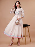 Embroidered Printed Pink Rayon Ethnic Dress, Multicolor - Hiral Fashion