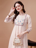 Embroidered Printed Pink Rayon Ethnic Dress, Multicolor - Hiral Fashion