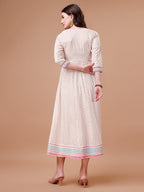 Embroidered Printed Pink Rayon Ethnic Dress, Multicolor - Hiral Fashion