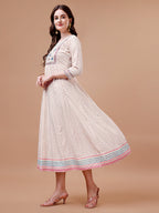 Embroidered Printed Pink Rayon Ethnic Dress, Multicolor - Hiral Fashion