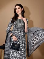 Embroidered & Printed Nyra Cut Kurta With Pant & Dupatta, Black - Hiral Fashion - Distacart