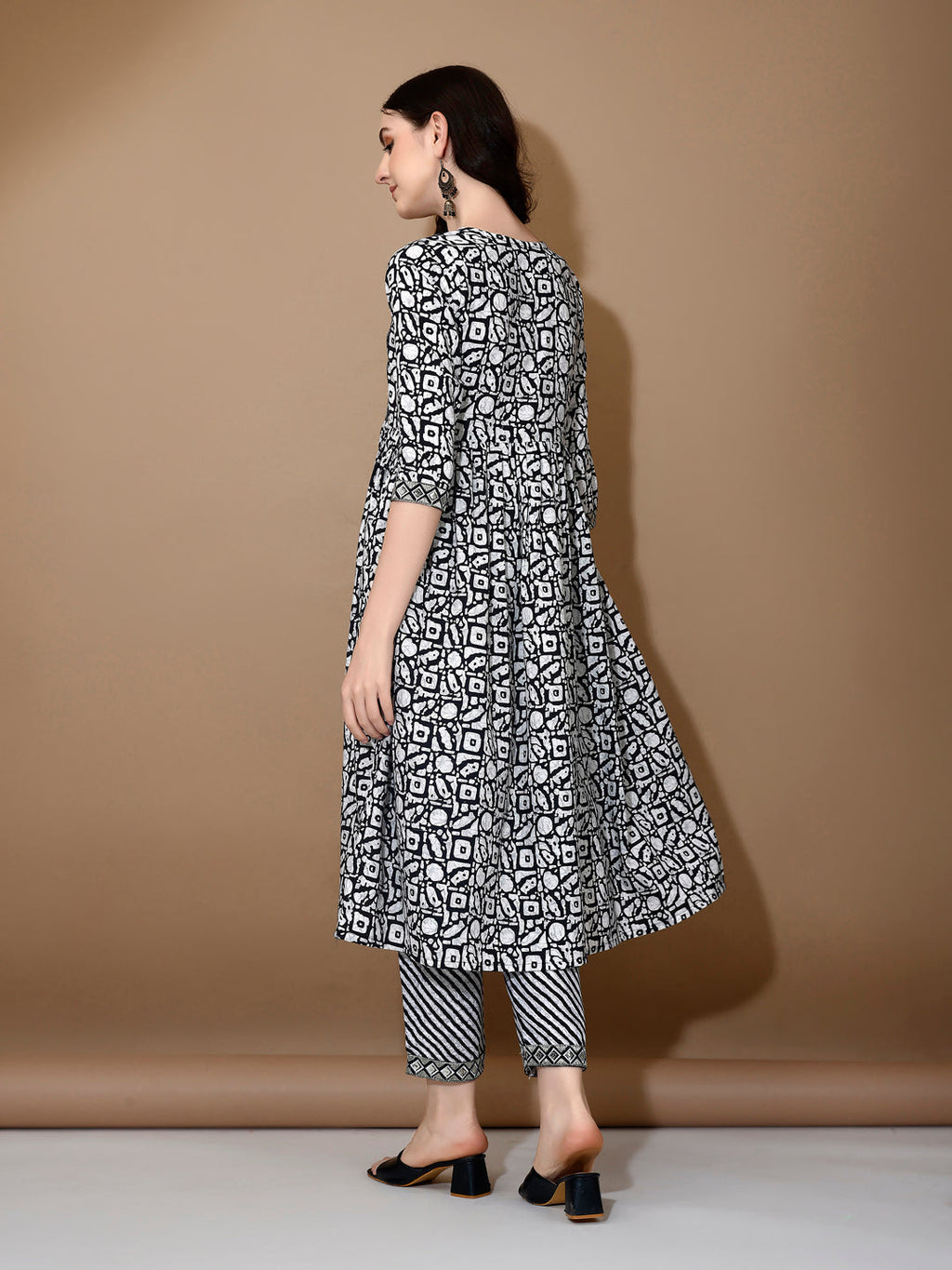Embroidered & Printed Nyra Cut Kurta With Pant & Dupatta, Black - Hiral Fashion - Distacart