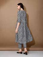 Embroidered & Printed Nyra Cut Kurta With Pant & Dupatta, Black - Hiral Fashion - Distacart