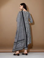 Embroidered & Printed Nyra Cut Kurta With Pant & Dupatta, Black - Hiral Fashion - Distacart