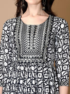 Embroidered & Printed Nyra Cut Kurta With Pant & Dupatta, Black - Hiral Fashion - Distacart