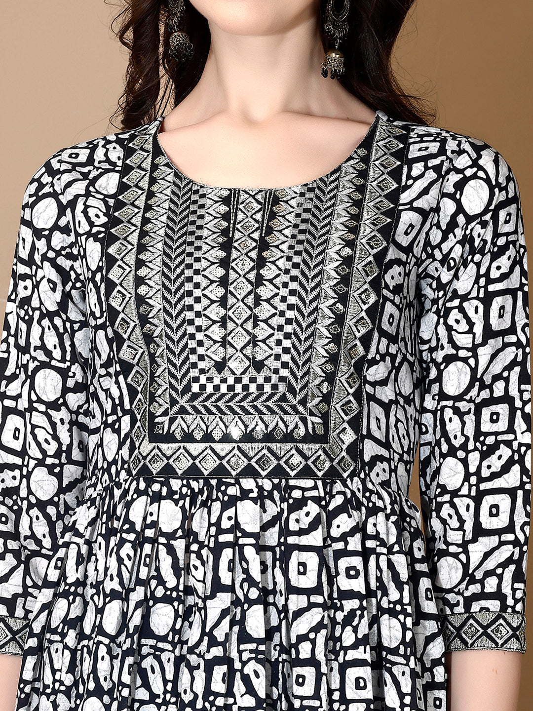 Embroidered & Printed Nyra Cut Kurta With Pant & Dupatta, Black - Hiral Fashion - Distacart