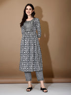 Embroidered & Printed Nyra Cut Kurta With Pant & Dupatta, Black - Hiral Fashion - Distacart