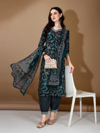 Embroidered & Printed Nyra Cut Kurta With Pant & Dupatta, Blue - Hiral Fashion - Distacart
