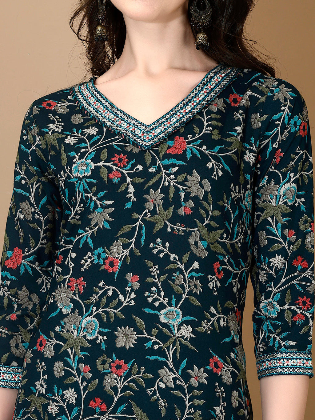 Embroidered & Printed Nyra Cut Kurta With Pant & Dupatta, Blue - Hiral Fashion - Distacart