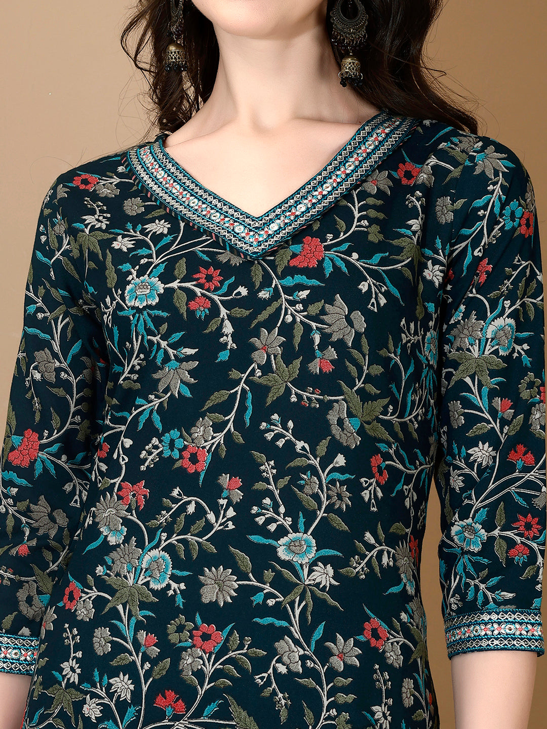 Embroidered & Printed Nyra Cut Kurta With Pant & Dupatta, Blue - Hiral Fashion - Distacart