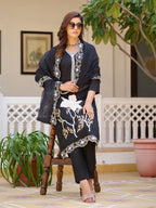 Embroidered Kurta With Pant & Embroidered Cut Work Organza Dupatta, Black - Hiral Fashion - Distacart