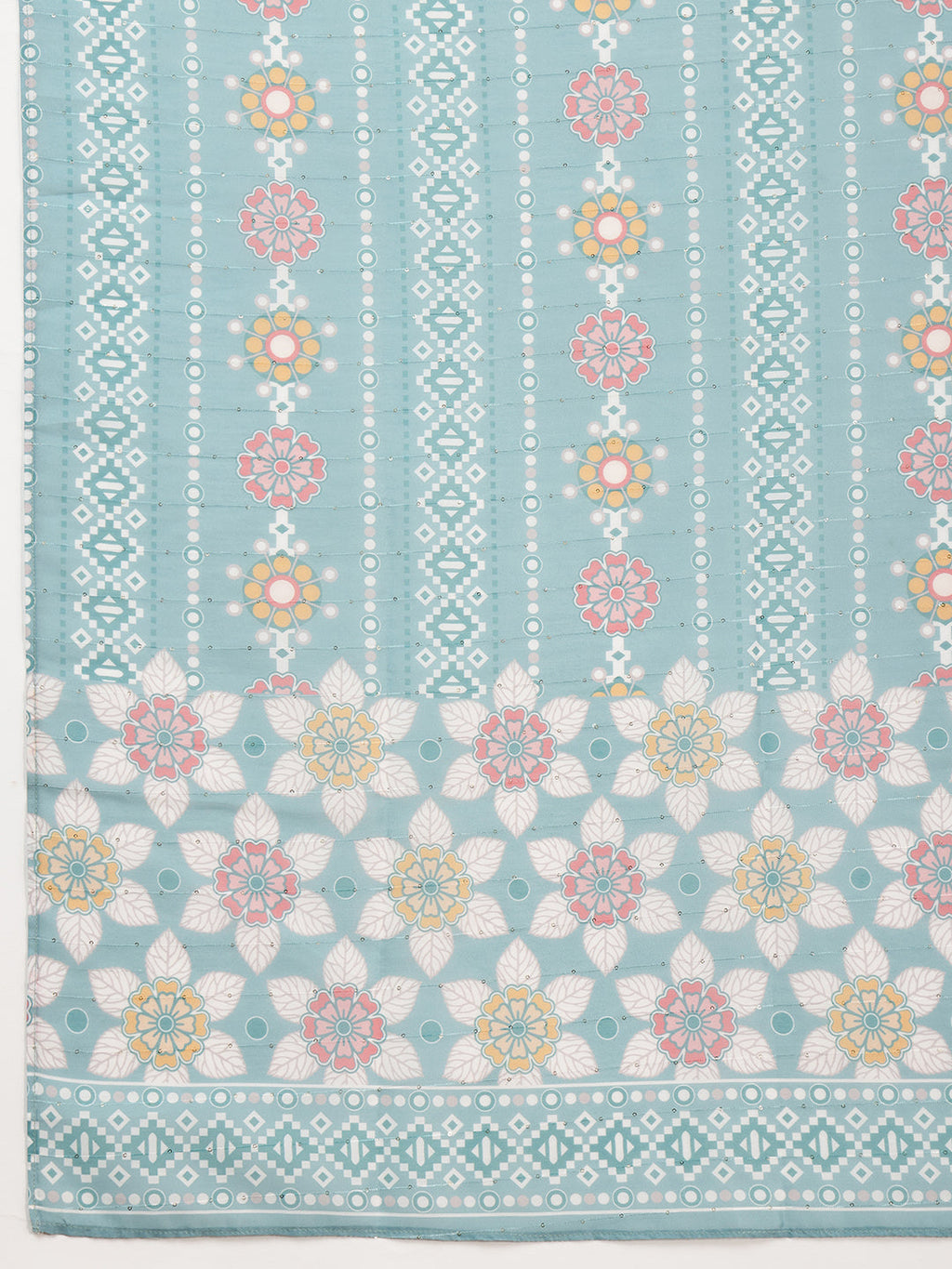 Floral Embroidered Tie Up Neck Kurta With Pant & Dupatta, Turquoise - Hiral Fashion - Distacart