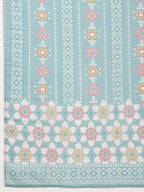 Floral Embroidered Tie Up Neck Kurta With Pant & Dupatta, Turquoise - Hiral Fashion - Distacart