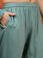 Floral Embroidered Tie Up Neck Kurta With Pant & Dupatta, Turquoise - Hiral Fashion - Distacart