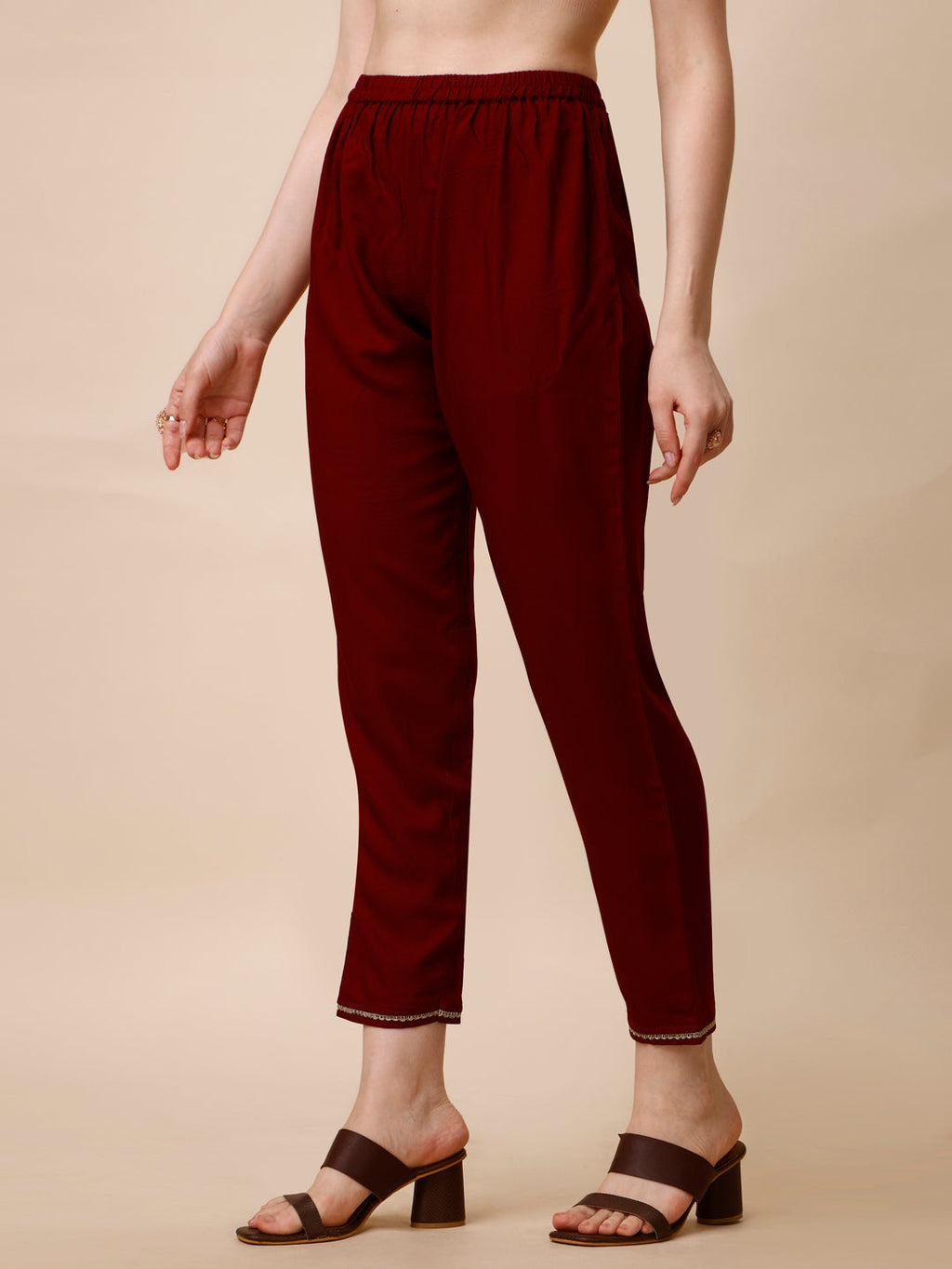 Schiffly Embroidered Flared Kurta With Pant & Dupatta, Maroon - Hiral Fashion - Distacart