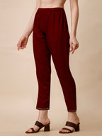 Schiffly Embroidered Flared Kurta With Pant & Dupatta, Maroon - Hiral Fashion - Distacart