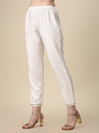 Schiffly Embroidered Flared Kurta With Pant & Dupatta, White - Hiral Fashion