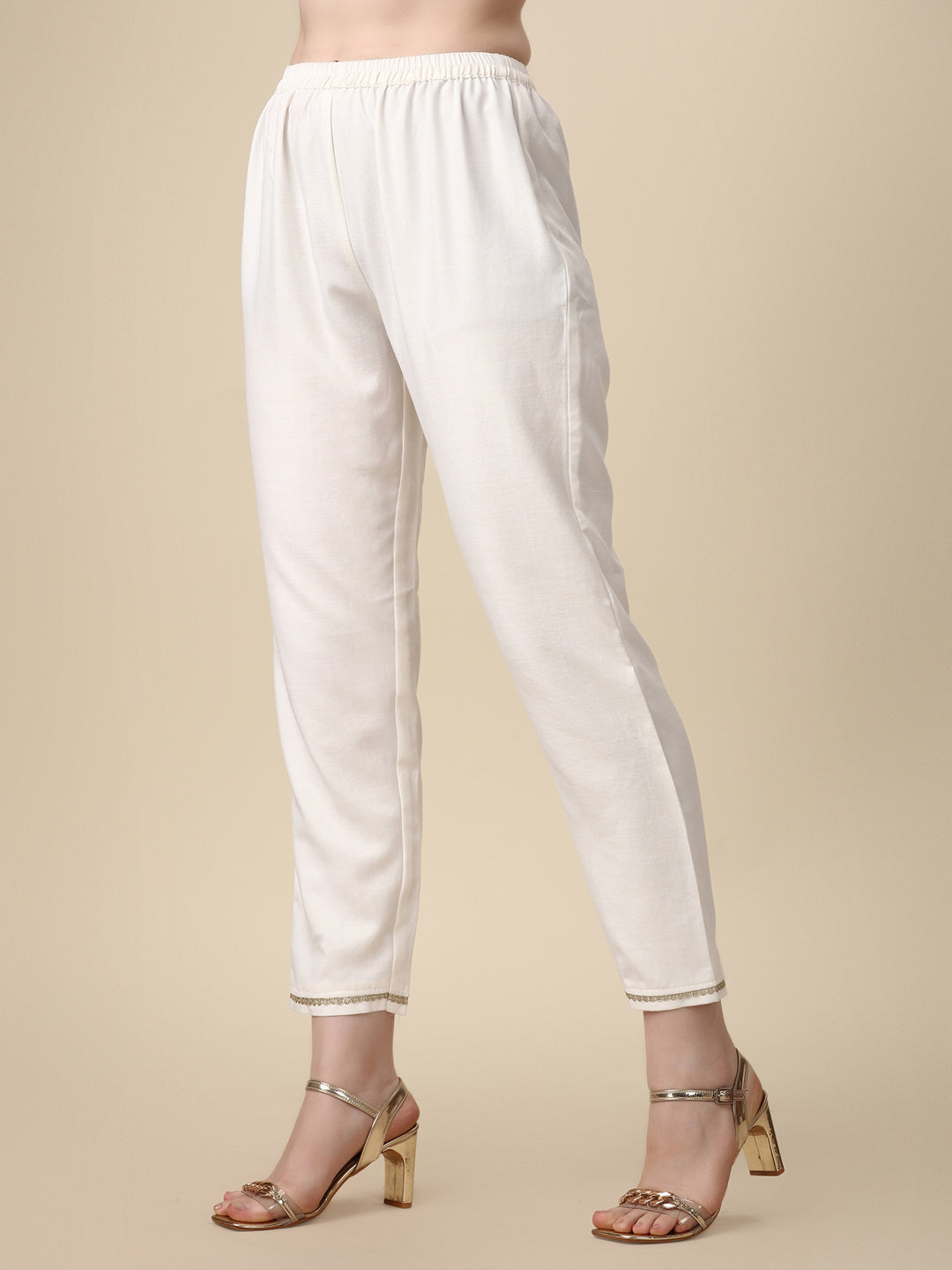 Schiffly Embroidered Flared Kurta With Pant & Dupatta, White - Hiral Fashion