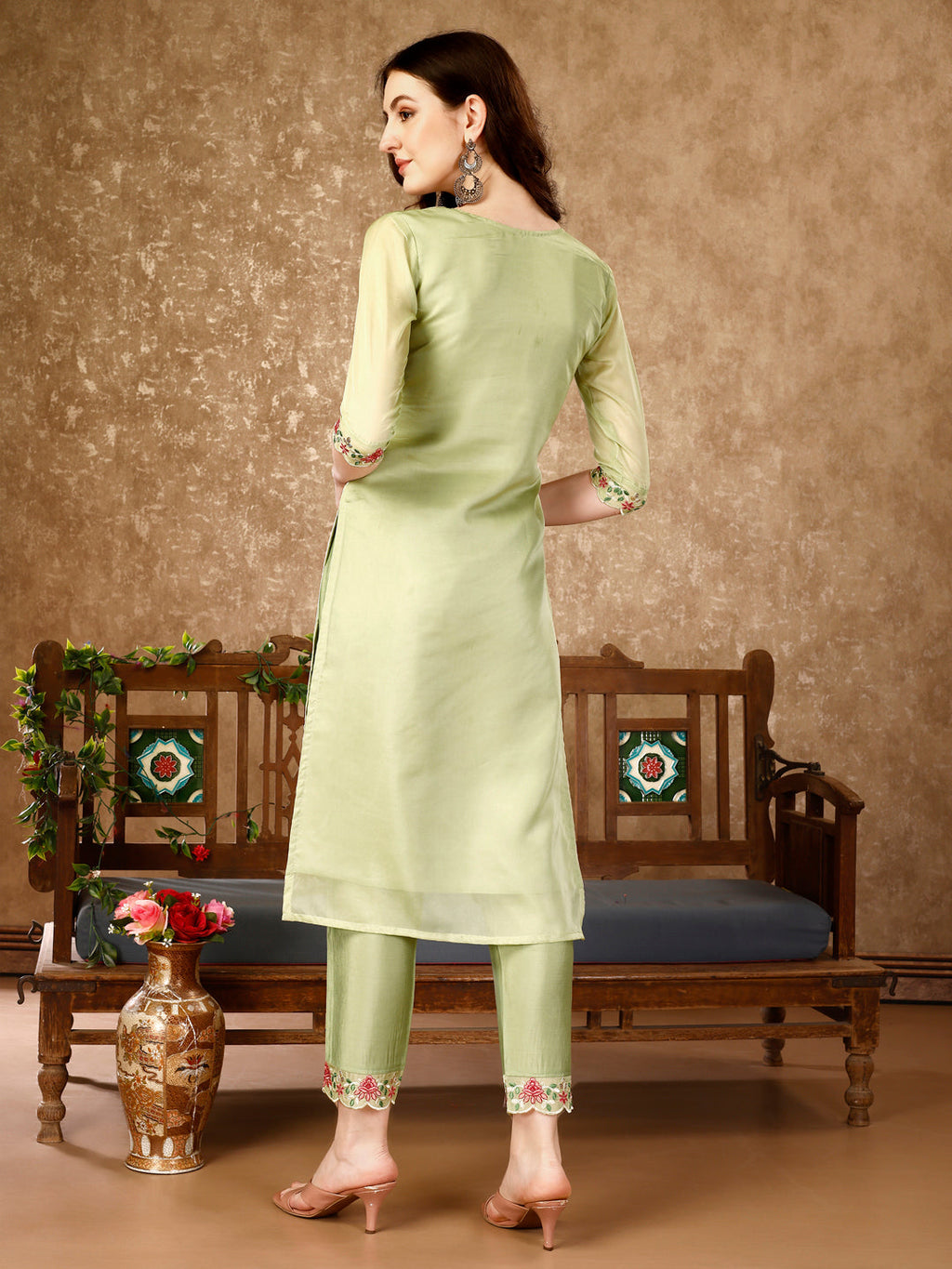 Pakistani Embroidered Kurta With Embroidered Pant & Embroidered Organza Dupatta Luxury Premium, Multicolor - Hiral Fashion