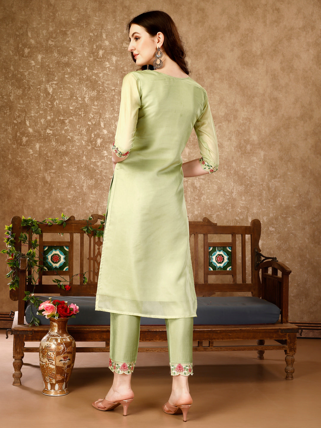 Pakistani Embroidered Kurta With Embroidered Pant & Embroidered Organza Dupatta Luxury Premium, Multicolor - Hiral Fashion
