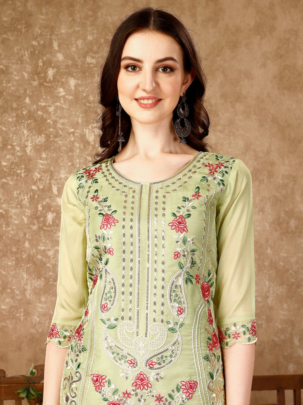Pakistani Embroidered Kurta With Embroidered Pant & Embroidered Organza Dupatta Luxury Premium, Multicolor - Hiral Fashion