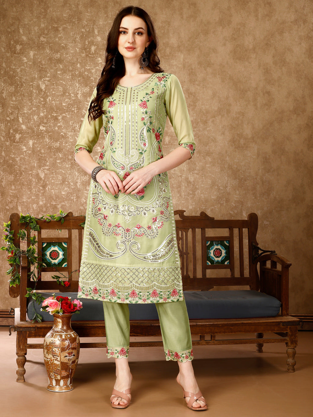 Pakistani Embroidered Kurta With Embroidered Pant & Embroidered Organza Dupatta Luxury Premium, Multicolor - Hiral Fashion