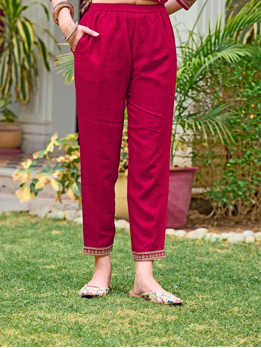 Embroidered Kurta With Pant & Embroidered Dupatta, Pink - Hiral Fashion