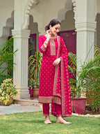 Embroidered Kurta With Pant & Embroidered Dupatta, Pink - Hiral Fashion