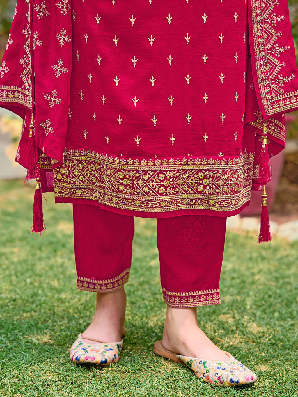 Embroidered Kurta With Pant & Embroidered Dupatta, Pink - Hiral Fashion