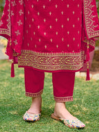 Embroidered Kurta With Pant & Embroidered Dupatta, Pink - Hiral Fashion