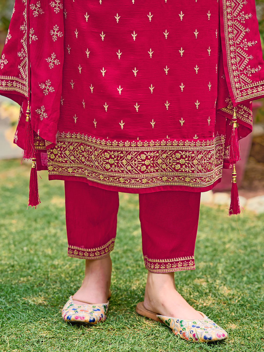 Embroidered Kurta With Pant & Embroidered Dupatta, Pink - Hiral Fashion