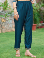 Embroidered Kurta With Pant & Embroidered Dupatta, Navy Blue - Hiral Fashion