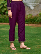 Embroidered Kurta With Pant & Embroidered Dupatta, Purple - Hiral Fashion