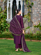 Embroidered Kurta With Pant & Embroidered Dupatta, Purple - Hiral Fashion